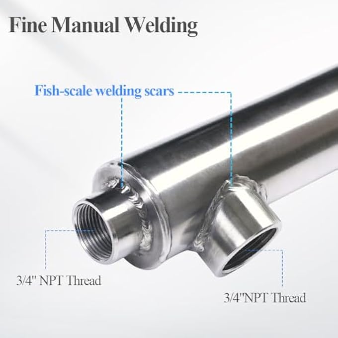 WISEWATER SIDE ARM HEAT EXCHANGER 38" DOUBLE WALL FIN HEAT EXCHANGER FIN-ENHANCED STAINLESS STEEL 304 3/4"FNPT WATER HEATER AND 3/4" FNPT COLD WATER 18,500 BTU/HR - Image 3