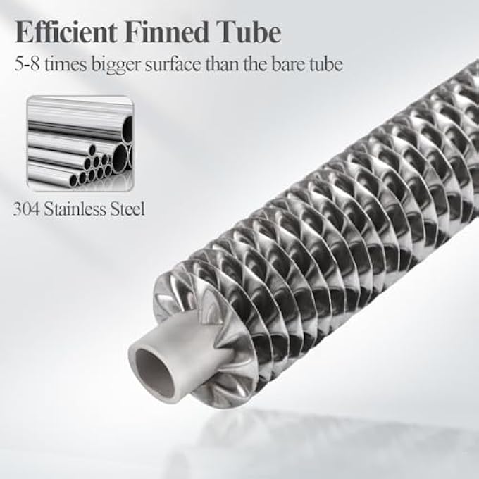 WISEWATER SIDE ARM HEAT EXCHANGER 38" DOUBLE WALL FIN HEAT EXCHANGER FIN-ENHANCED STAINLESS STEEL 304 3/4"FNPT WATER HEATER AND 3/4" FNPT COLD WATER 18,500 BTU/HR - Image 2