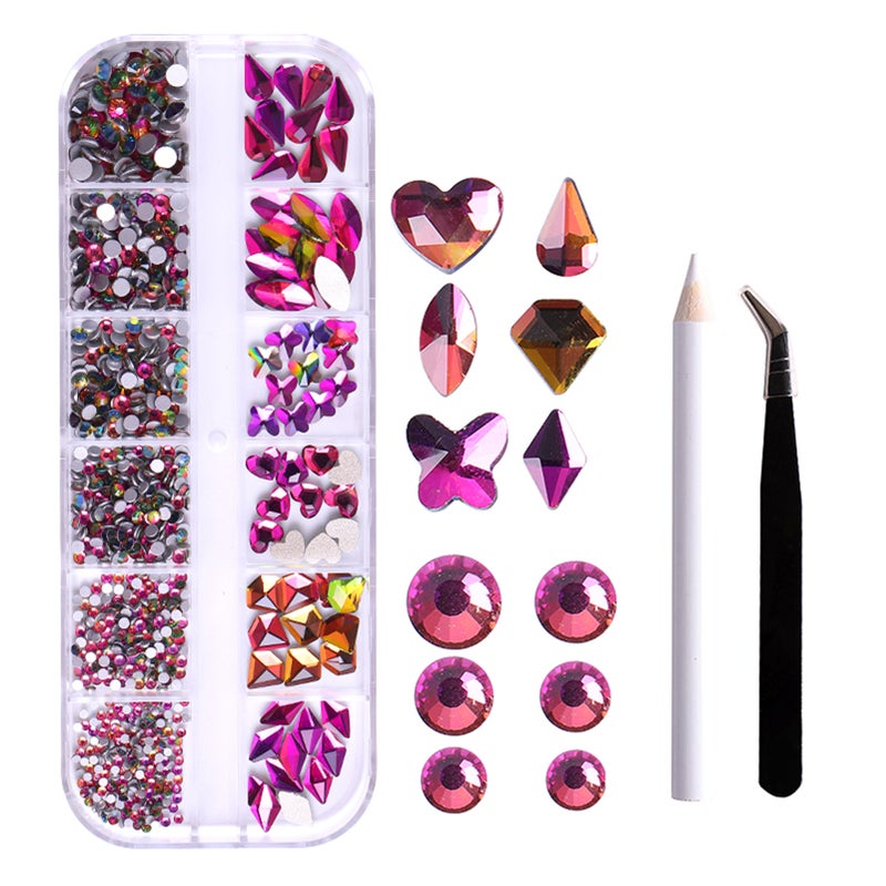 12-Grid Flat Diamonds Special-shaped Diamonds Manicure Tools Set Spot Drill Pencil + Curved Tweezers Dazzling Nail Art Decoration DIY Accessories - Image 1
