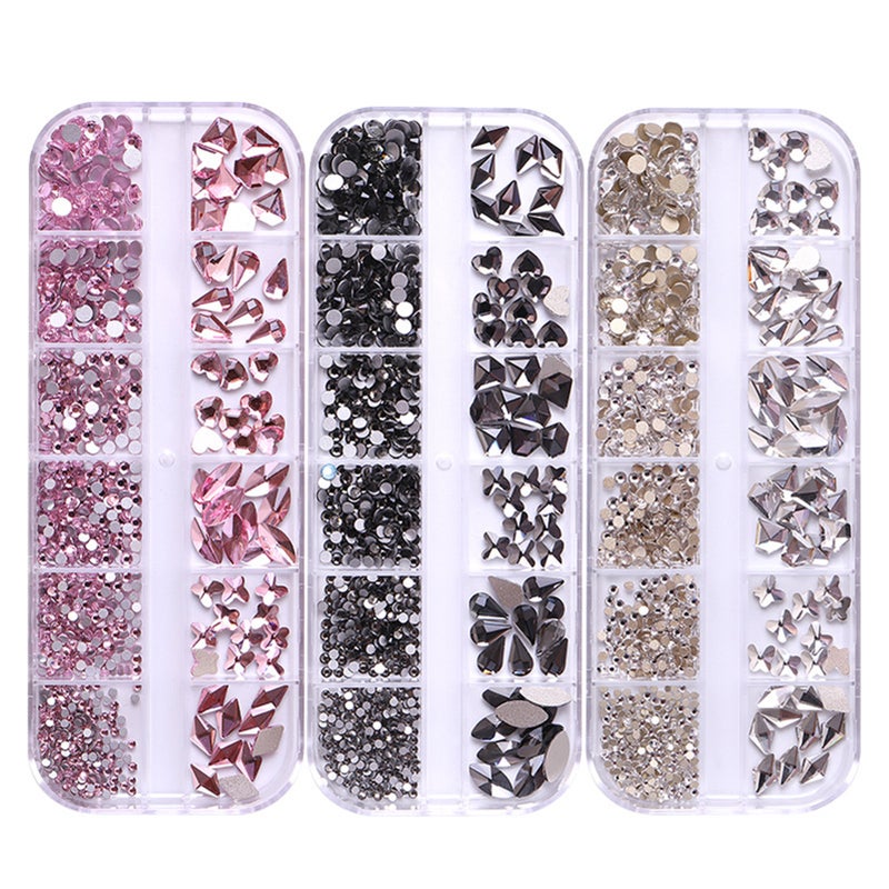 12-Grid Flat Diamonds Special-shaped Diamonds Manicure Tools Set Spot Drill Pencil + Curved Tweezers Dazzling Nail Art Decoration DIY Accessories - Image 4
