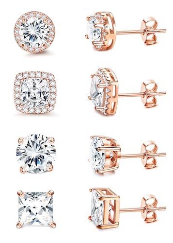 MILACOLATO Cubic Zirconia Stud Earrings for Women Men | 18K Gold Plated Hypoallergenic Sterling Silver Post Earrings | Big Brilliant Simulated Diamond CZ Halo Stud Earrings for Sensitive Ears MRG - Image 1