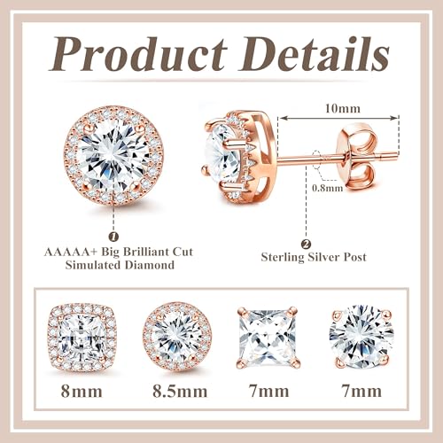 MILACOLATO Cubic Zirconia Stud Earrings for Women Men | 18K Gold Plated Hypoallergenic Sterling Silver Post Earrings | Big Brilliant Simulated Diamond CZ Halo Stud Earrings for Sensitive Ears MRG - Image 4