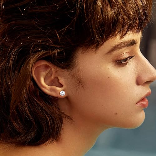 MILACOLATO Cubic Zirconia Stud Earrings for Women Men | 18K Gold Plated Hypoallergenic Sterling Silver Post Earrings | Big Brilliant Simulated Diamond CZ Halo Stud Earrings for Sensitive Ears MRG - Image 2