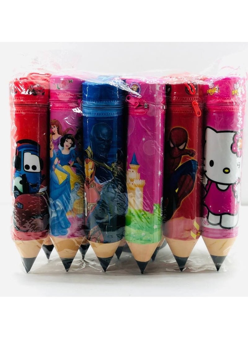 حافظة أقلام رصاص على شكل قلم رصاص مطبوع عليها شخصية كرتونية  الخامة الجلد 1 سوسته  الكيس: ١٢ قطعة - Image 1