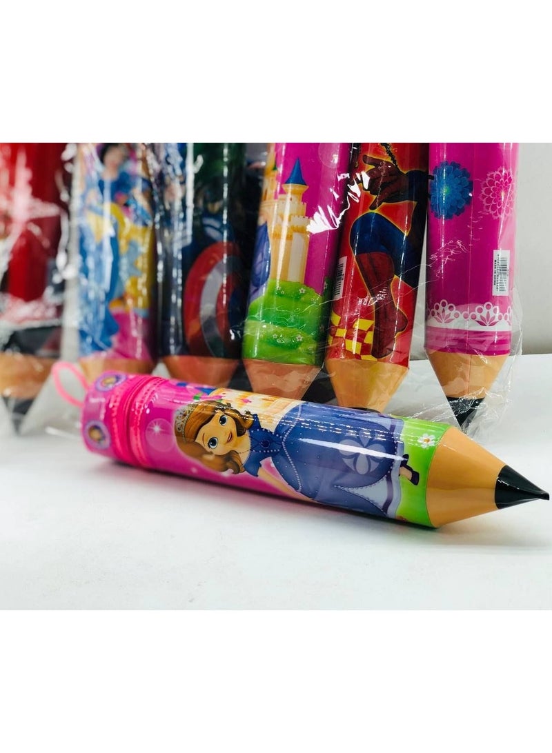 حافظة أقلام رصاص على شكل قلم رصاص مطبوع عليها شخصية كرتونية  الخامة الجلد 1 سوسته  الكيس: ١٢ قطعة - Image 3