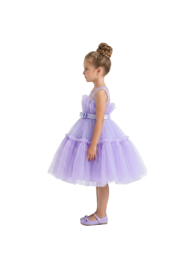 بيداني Lavender Tulle Puffy Flower Girl Dress
