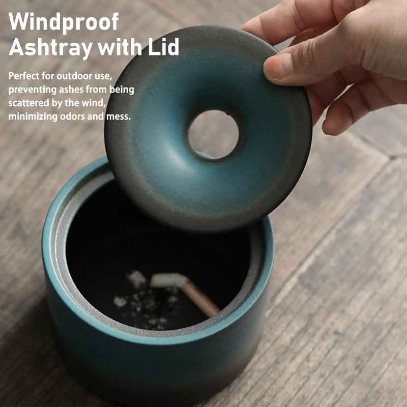 منصة سيراميك مقاوية للرياح مع غطاء، زينة تزيين يدوية متعددة الوظائف كبيرة الحجم، زرقاء - Image 4