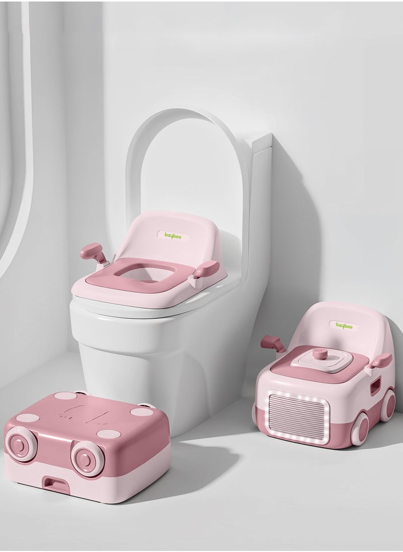 BAYBEE Baybee 3 in 1 Convertible Baby Potty Training Seat for Kids | Potty Toilet Seat Chair for Kids with Led Light, Handle, PU Cushion & Closing Lid | Baby Potty Seat for Toddlers Kids 1-5 Years Pink  - Image 1