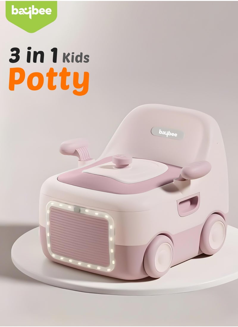 BAYBEE Baybee 3 in 1 Convertible Baby Potty Training Seat for Kids | Potty Toilet Seat Chair for Kids with Led Light, Handle, PU Cushion & Closing Lid | Baby Potty Seat for Toddlers Kids 1-5 Years Pink  - Image 3