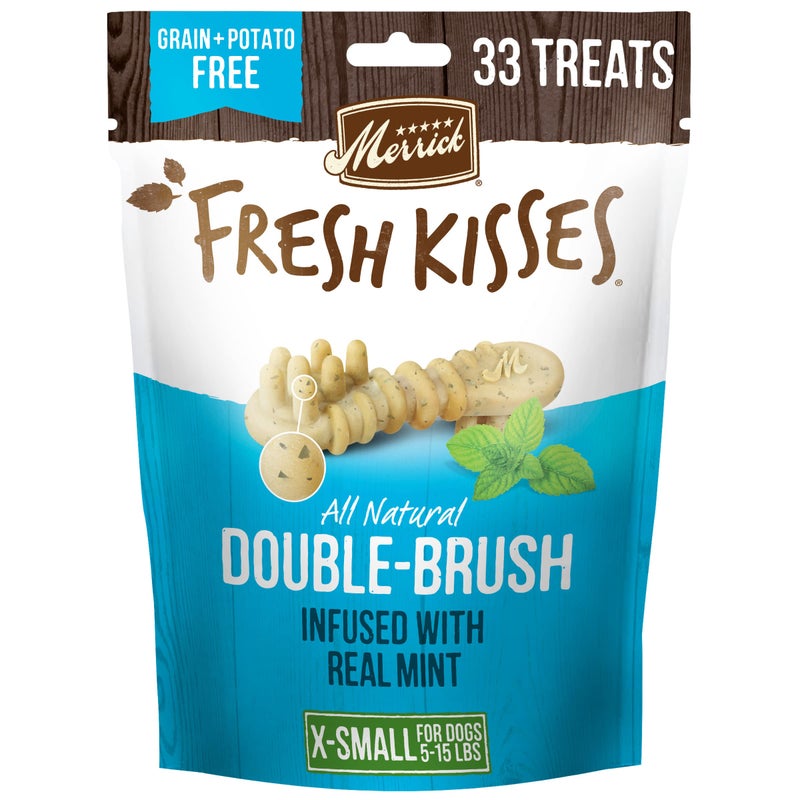 Merrick Fresh Kisses Natural Dental Chews Toothbrush Treat Shape Infused With Real Mint For Tiny Dogs 5-15 Lbs - 33 ct. Bag - Image 1