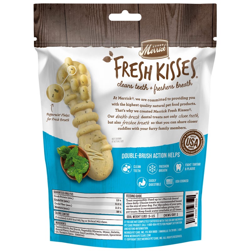 Merrick Fresh Kisses Natural Dental Chews Toothbrush Treat Shape Infused With Real Mint For Tiny Dogs 5-15 Lbs - 33 ct. Bag - Image 5