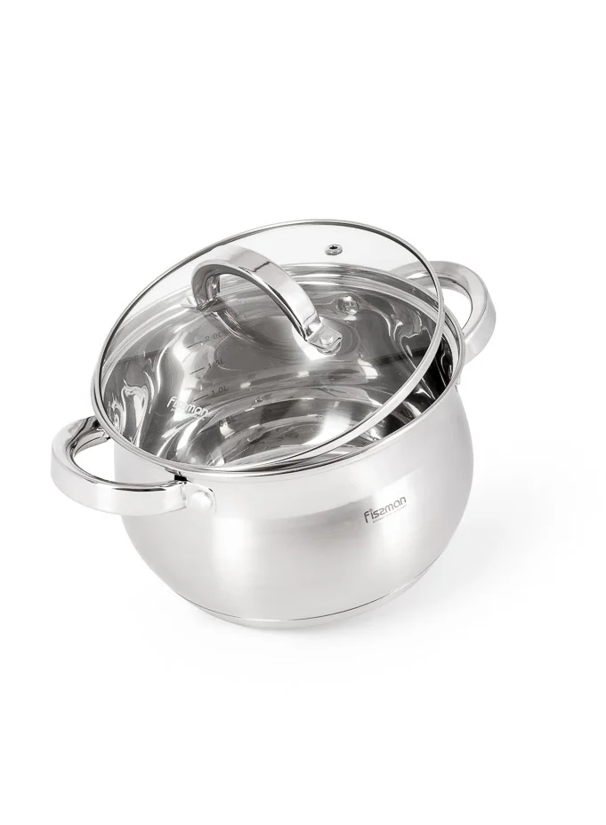فيسمان Stockpot with Glass Lid 16x10.5cm / 2.1 Liter with Measuring Mark, Stainless Steel Stockpot Felina Series
