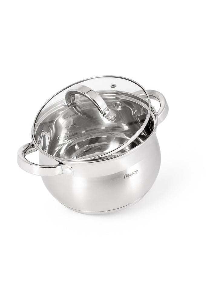 Fissman - Stockpot with Glass Lid 16x10.5cm / 2.1 Liter with Measuring Mark, Stainless Steel Stockpot Felina Series - Image 1