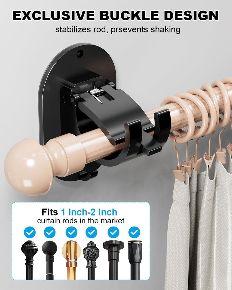 Zelvot 6 PCS No Drill Curtain Rod Brackets, Upgraded No Drilling Self Adhesive Curtain Rod Holder, Universal Nail Free Adjustable Curtain Rods Hooks for Bathroom, Bedroom, Livingroom, Kitchen(6 PCS, Black) - Image 2