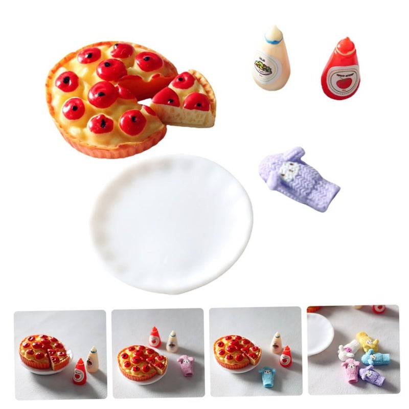 Miniature Pizza And Sauces Decor Set Realistic Food Models For Dollhouse Scenes - Image 3