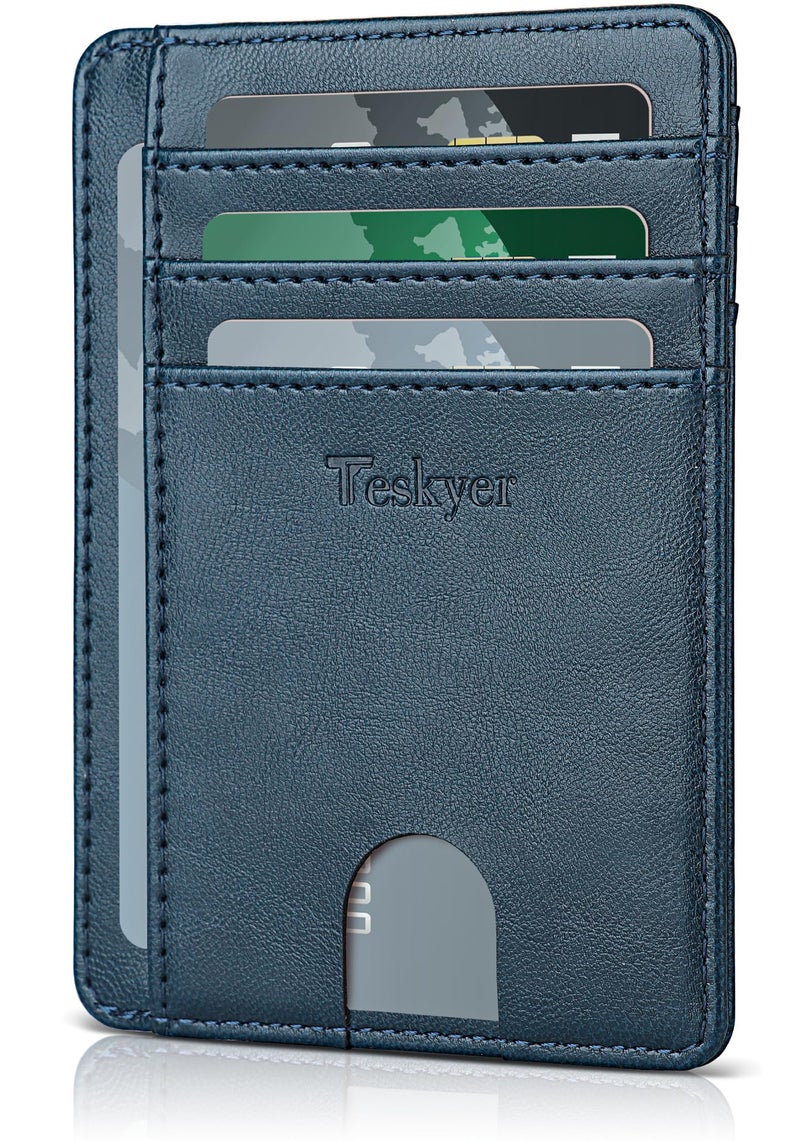 Teskyer محفظة تسكيير رفيعة للرجال، محفظة جلدية مانعة لتقنية RFID لحمل بطاقات الائتمان للرجال والنساء، زرقاء - Image 2