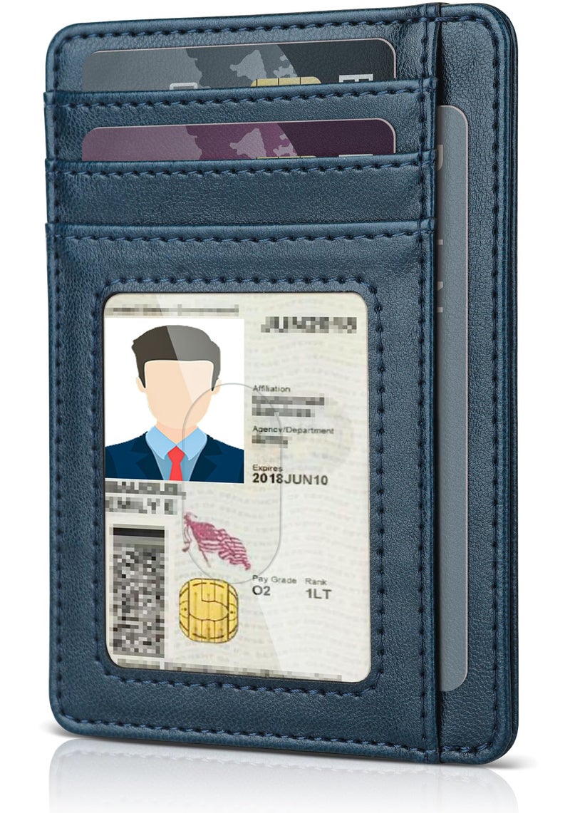 Teskyer محفظة تسكيير رفيعة للرجال، محفظة جلدية مانعة لتقنية RFID لحمل بطاقات الائتمان للرجال والنساء، زرقاء - Image 1