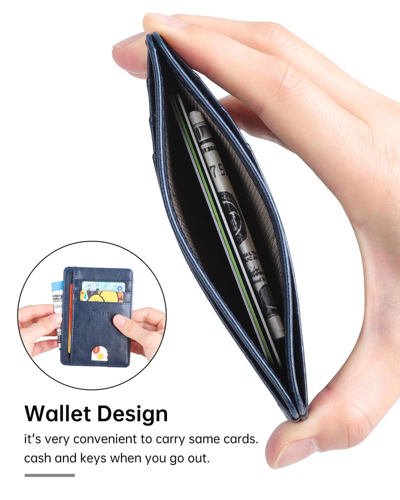 Teskyer محفظة تسكيير رفيعة للرجال، محفظة جلدية مانعة لتقنية RFID لحمل بطاقات الائتمان للرجال والنساء، زرقاء - Image 5