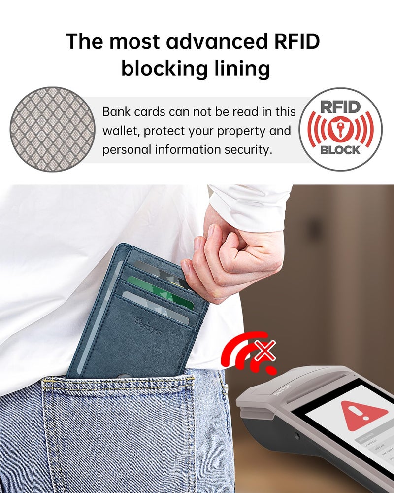 Teskyer محفظة تسكيير رفيعة للرجال، محفظة جلدية مانعة لتقنية RFID لحمل بطاقات الائتمان للرجال والنساء، زرقاء - Image 3