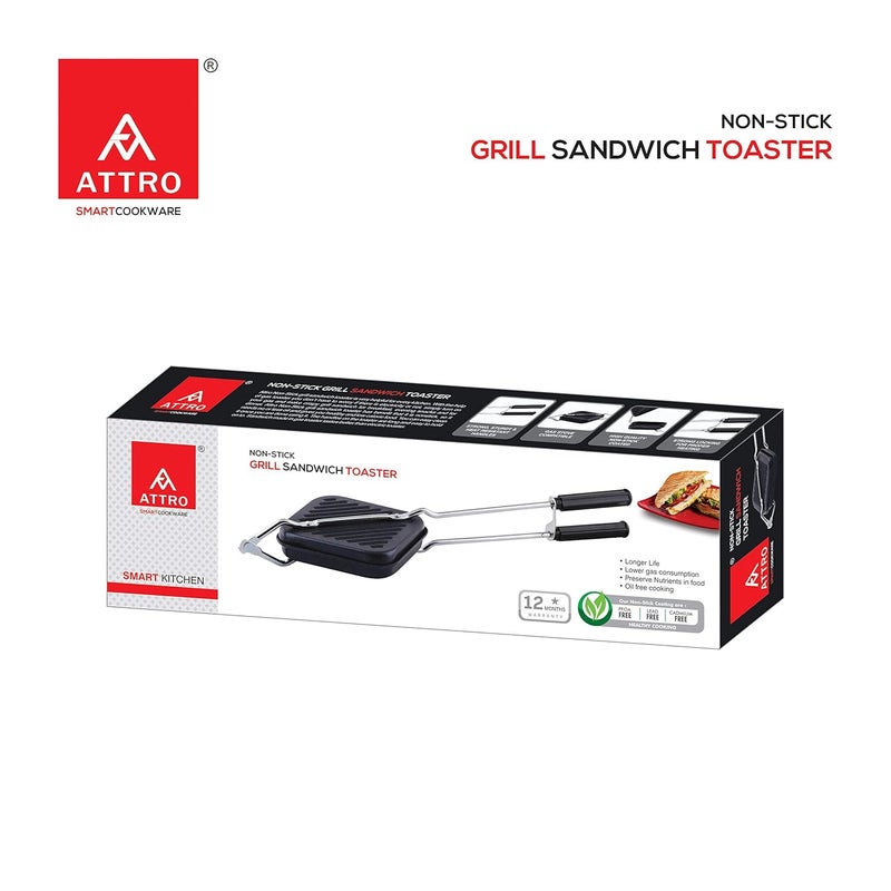 ATTRO Nonstick Grill Sandwich Toaster,Black - 1000 Watts, 300 Mm - Image 5
