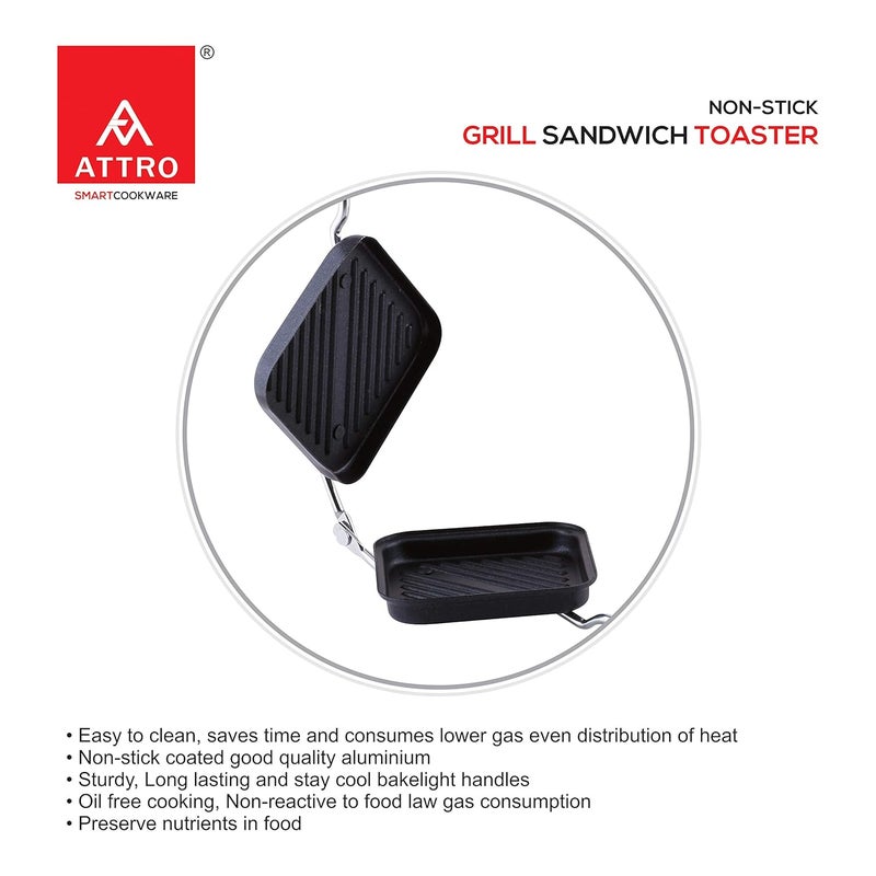 ATTRO Nonstick Grill Sandwich Toaster,Black - 1000 Watts, 300 Mm - Image 3