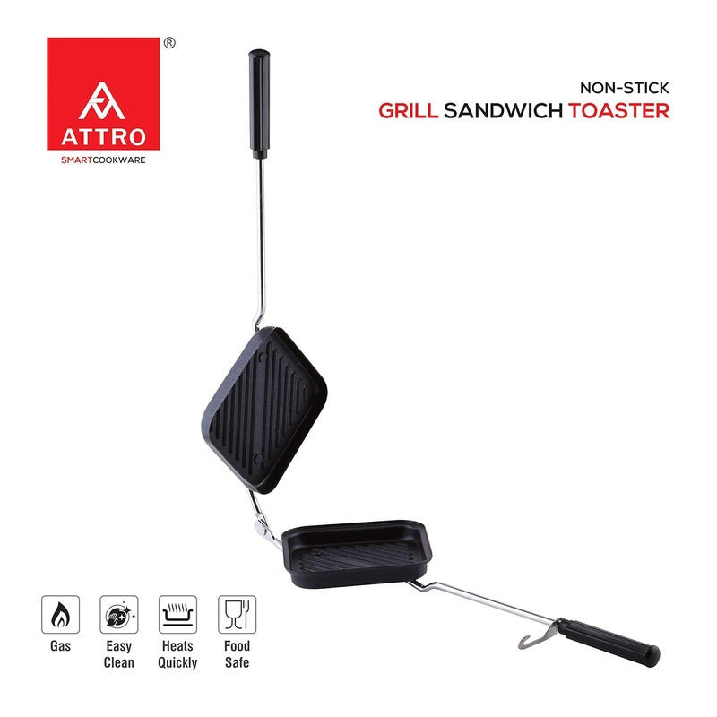 ATTRO Nonstick Grill Sandwich Toaster,Black - 1000 Watts, 300 Mm - Image 2