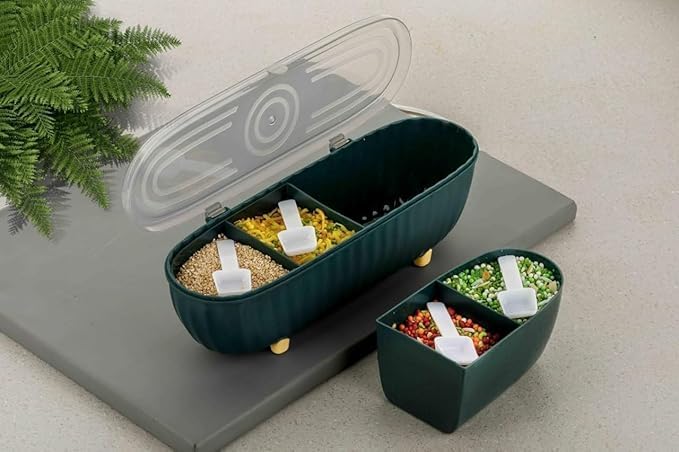 SHOPECOM 4 compartments seasoning box spice jar for kitchen Plastic masala dani spice storage box lid spoon masala dabba condiment spice jar container - Image 5