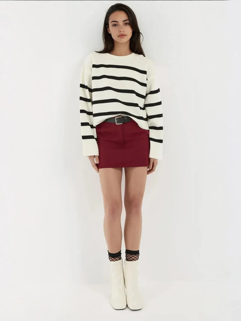 HICCUP White Striped Relaxed Fit Cropped Sweater for Women | Best Price UAE