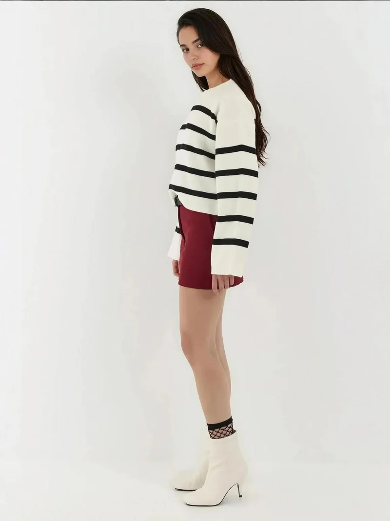 HICCUP White Striped Relaxed Fit Cropped Sweater for Women | Best Price UAE