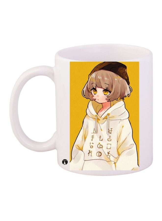 RYN Cartoon Printed Coffee Mug White/Yellow/Beige 11ounce