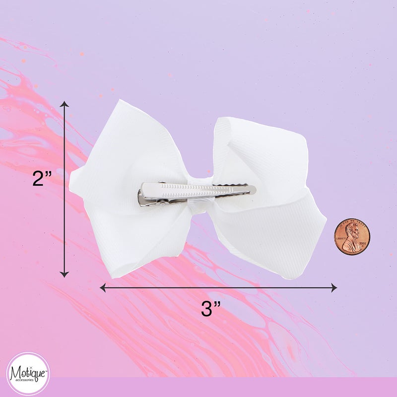 Motique Accessories 3 Inch Grosgrain Bow for Little Girls- Set of 2 (White) - Image 4