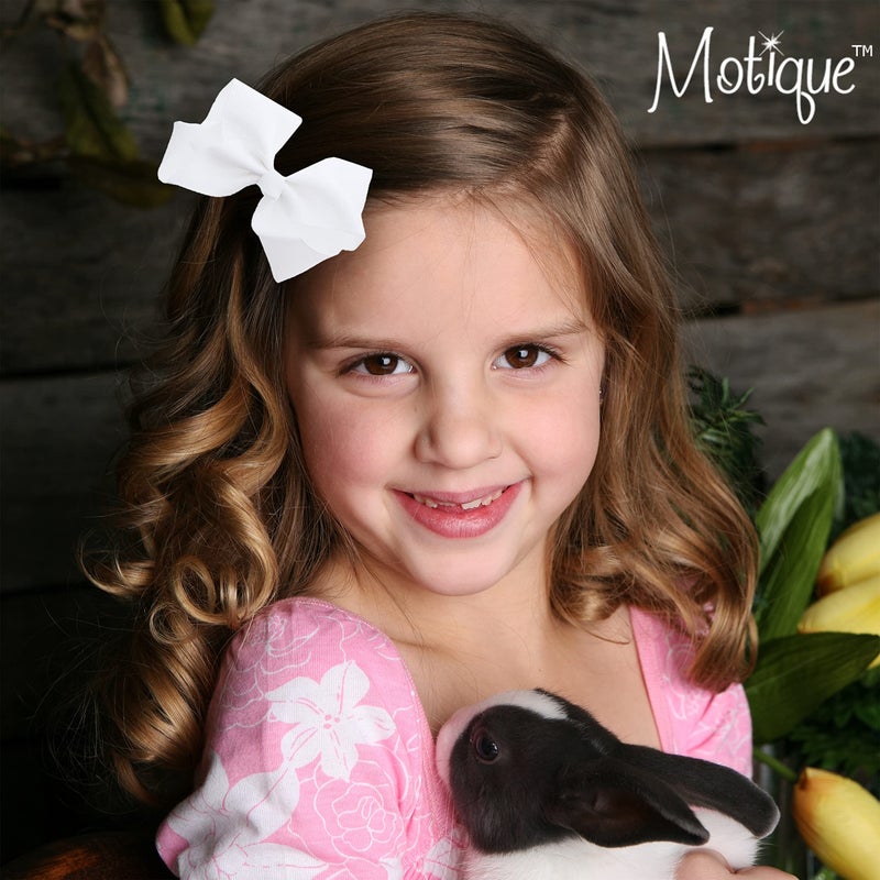 Motique Accessories 3 Inch Grosgrain Bow for Little Girls- Set of 2 (White) - Image 5
