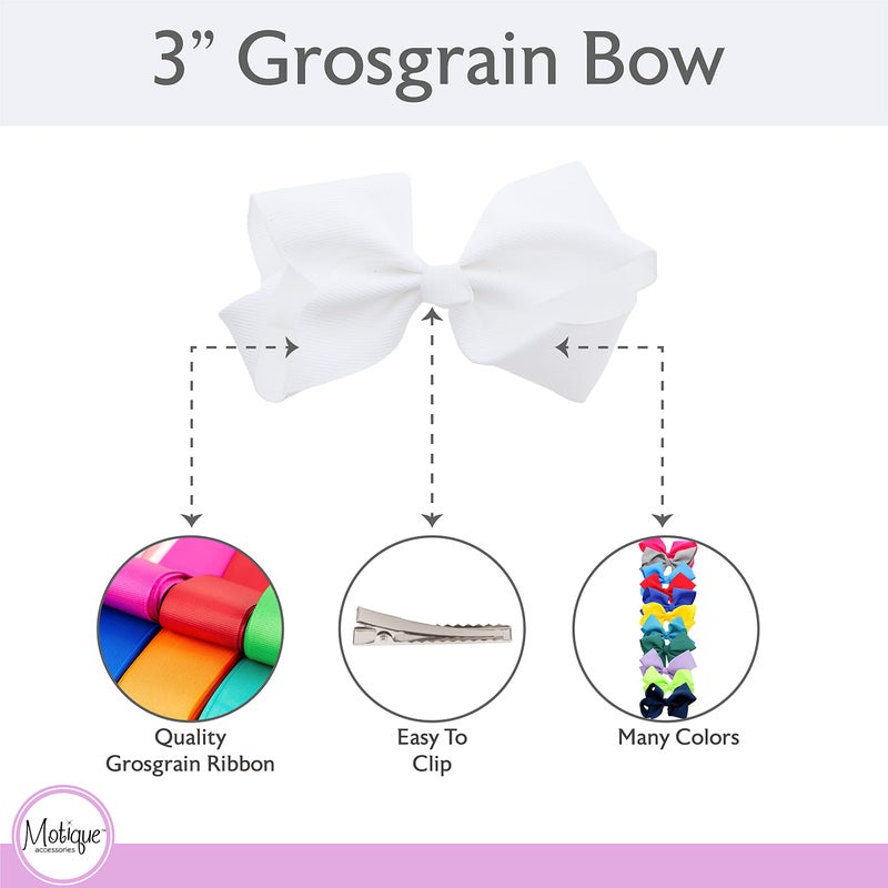 Motique Accessories 3 Inch Grosgrain Bow for Little Girls- Set of 2 (White) - Image 3