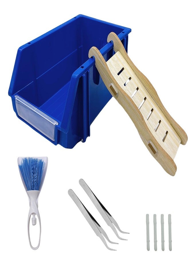 Hamiledyi Reptile Digging Box Plastic Leopard Gecko Burrowing Habitat Hide Box with Wooden Ladder Compatible with Terrariums Tailored for Juvenile Bearded Dragons and Snake in Compact Setups (Blue) - Image 1