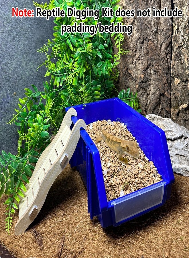 Hamiledyi Reptile Digging Box Plastic Leopard Gecko Burrowing Habitat Hide Box with Wooden Ladder Compatible with Terrariums Tailored for Juvenile Bearded Dragons and Snake in Compact Setups (Blue) - Image 2