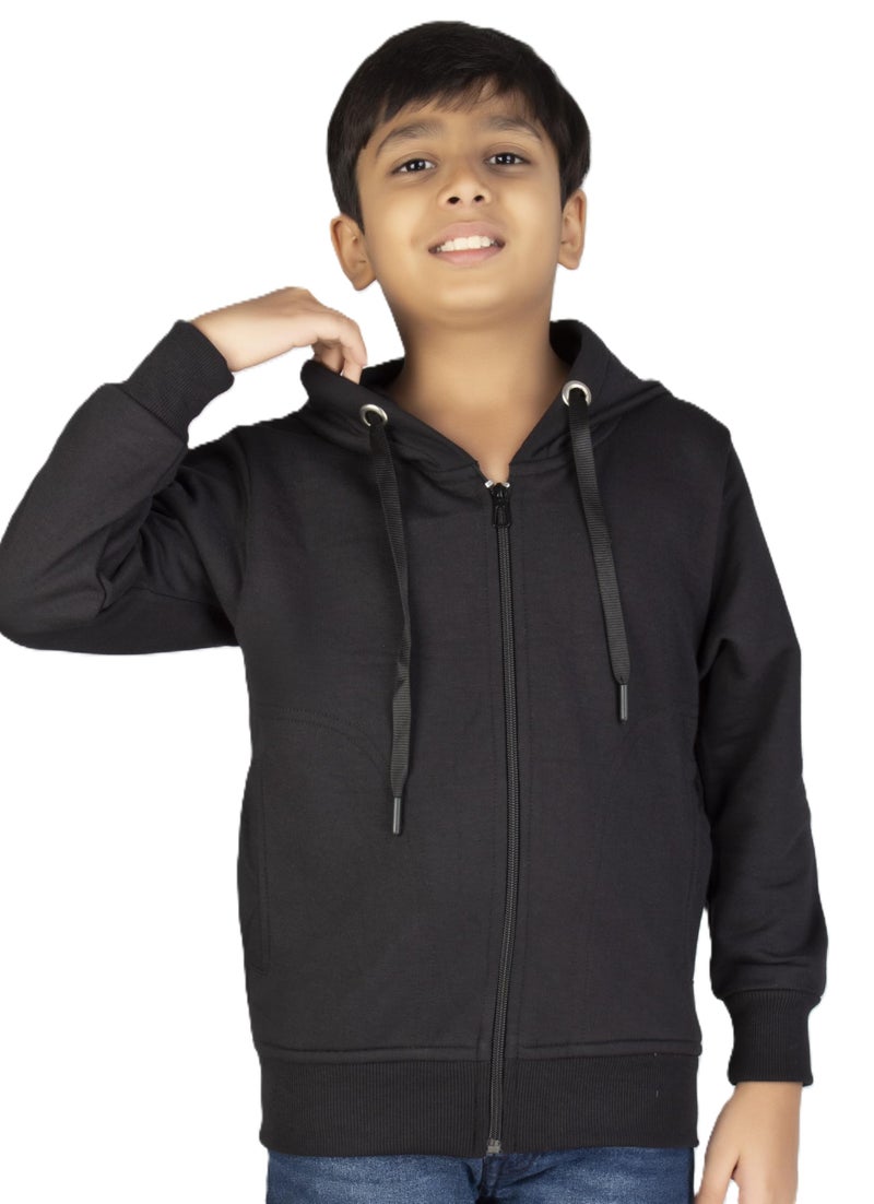 ADBUCKS New Unisex Kids Boys & Girls Regular Hooded Neck Zip Hoodies Sweatshirt Made by Rich Cotton Full Sleeves Jacket (Black, 9-10 Years) - Image 1