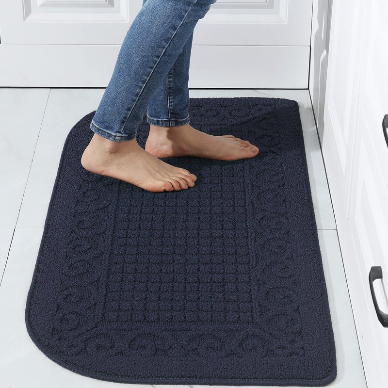 COSY HOMEER COSY HOMEER 39X20inch Anti Fatigue Kitchen Rug Mats are Made of 100 Polypropylene Half Round Rug Cushion Specialized in Anti Slippery and Machine WashableNavy