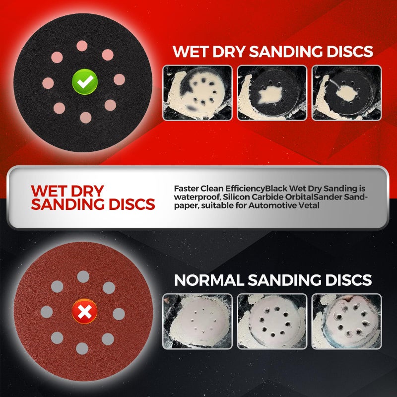 POTUINOM 50PCS 5 inch Wet Dry Sanding Discs 1000/1200/2000/3000/5000 Grit, Silicon Carbide Orbital Sander Hook and Loop Sandpaper, Best for Metal, Automotive Sanding - Image 5