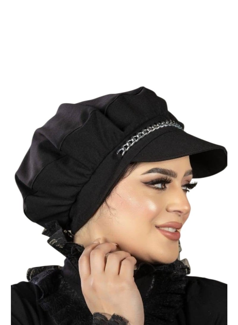 كاب باريه بفوليوم لون أسود باكسسوري سلسله , خامة كريب ليكرا عالية الجودة ومريح في اللبس