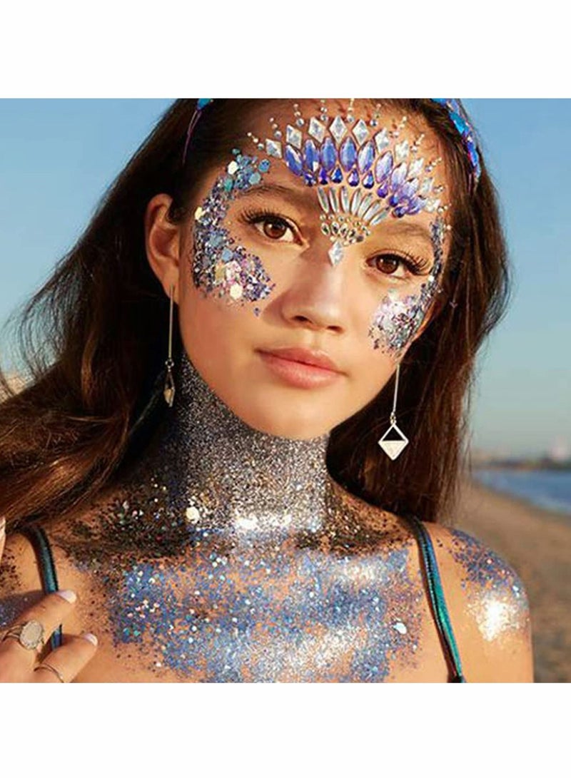 SYOSI 2pcs Body Glitter Mermaid Sequins Liquid Holographic Gel Chunky Face Eye Lip Hair Nail Festival Makeup Sparkling for Women White Gold - Image 3