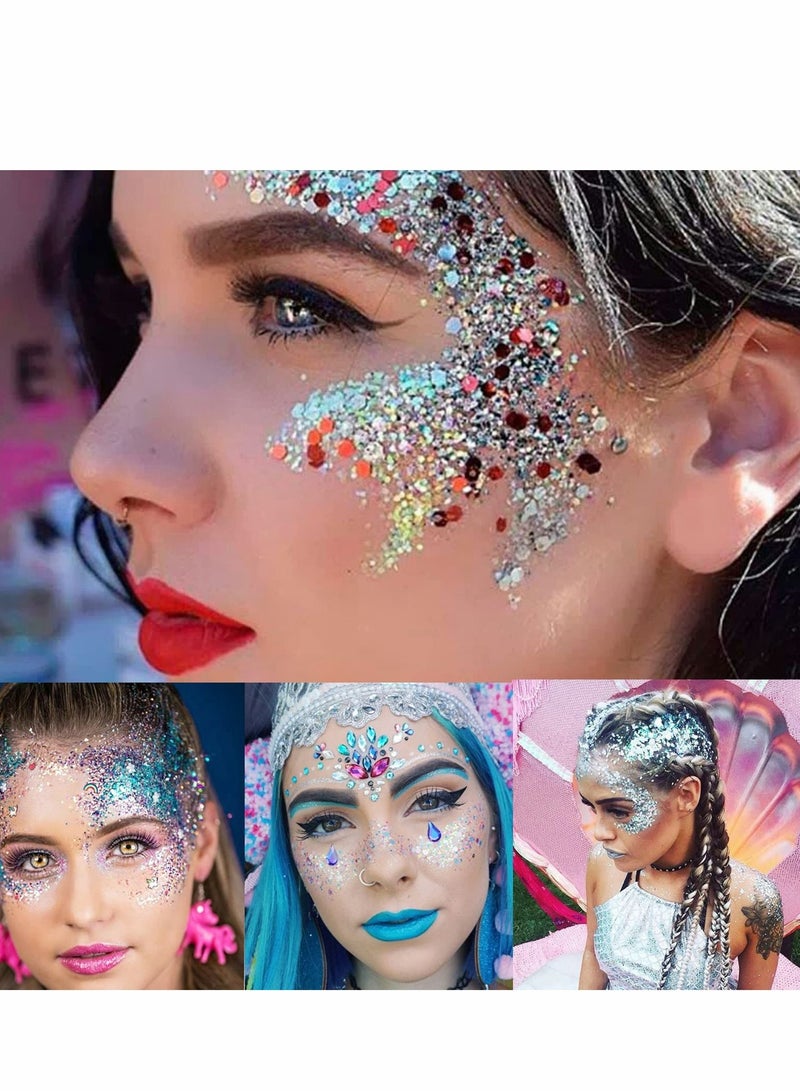 SYOSI 2pcs Body Glitter Mermaid Sequins Liquid Holographic Gel Chunky Face Eye Lip Hair Nail Festival Makeup Sparkling for Women White Gold - Image 1
