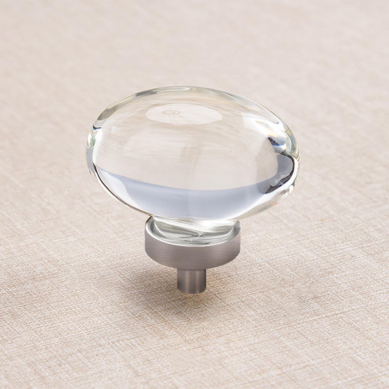 CLCTK 4 Pack Glass Cabinet Knobs and Pulls Oval Crystal Cabinet Knobs for Dresser Drawers Brushed Nickel Kitchen Egg Shape
