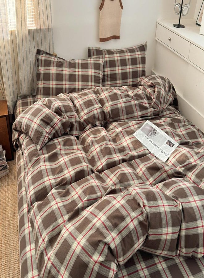 Mucalis Brown Green Red Gingham Buffalo Plaid Duvet Cover Queen 100% Washed Cotton Vintage Checkered Duvet Cover Set Retro 3 Piece Grid Bedding Set with Zipper Closure Corner Ties,Soft,Easy Care - Image 3