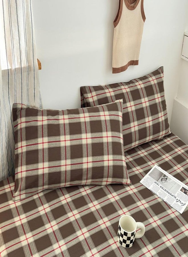 Mucalis Brown Green Red Gingham Buffalo Plaid Duvet Cover Queen 100% Washed Cotton Vintage Checkered Duvet Cover Set Retro 3 Piece Grid Bedding Set with Zipper Closure Corner Ties,Soft,Easy Care - Image 4