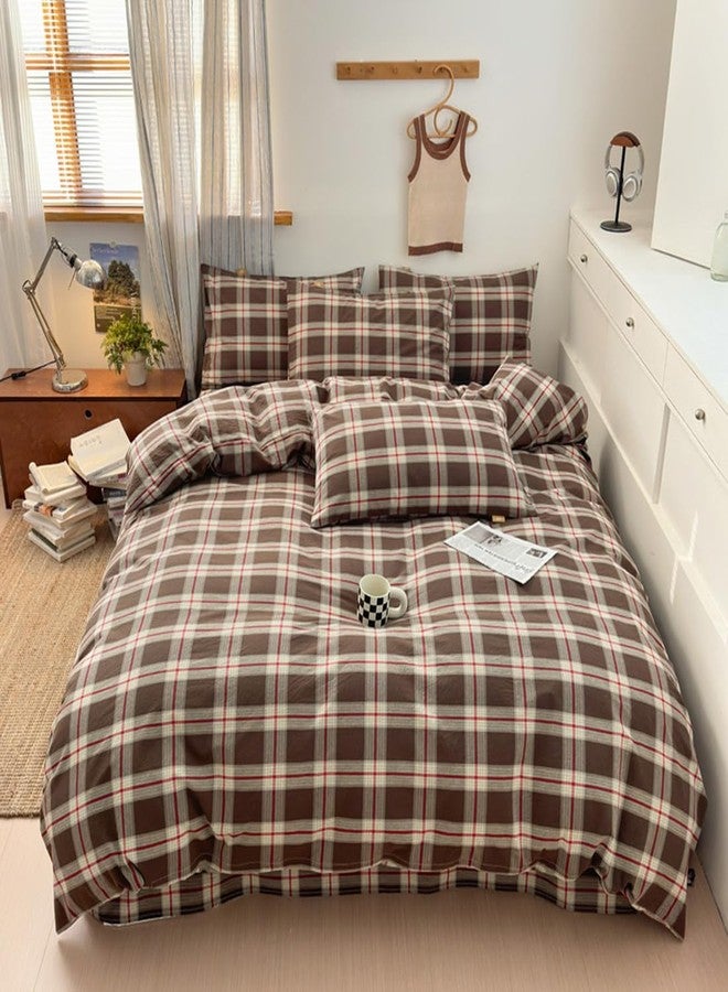 Mucalis Brown Green Red Gingham Buffalo Plaid Duvet Cover Queen 100% Washed Cotton Vintage Checkered Duvet Cover Set Retro 3 Piece Grid Bedding Set with Zipper Closure Corner Ties,Soft,Easy Care - Image 2