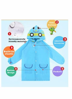 Y&D Children's raincoats, Cartoon Kids Rain Jacket, Blue CarGirls Hooded Poncho Outdoors Transparent Raincoat Student Suit Waterproof Durable Windbreaker (Red Strawberry)  - Image 5
