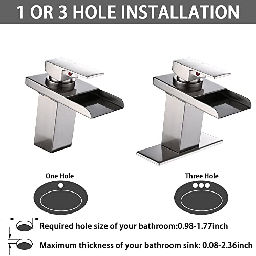 AVSIILE LED Bathroom Sink Faucet, Chrome Waterfall Single Hole Handle Vanity Faucets for Sinks 1 Hole with Metal Pop Up Drain and 2 Water Supply Lines, Stainless Steel Spout - Image 4
