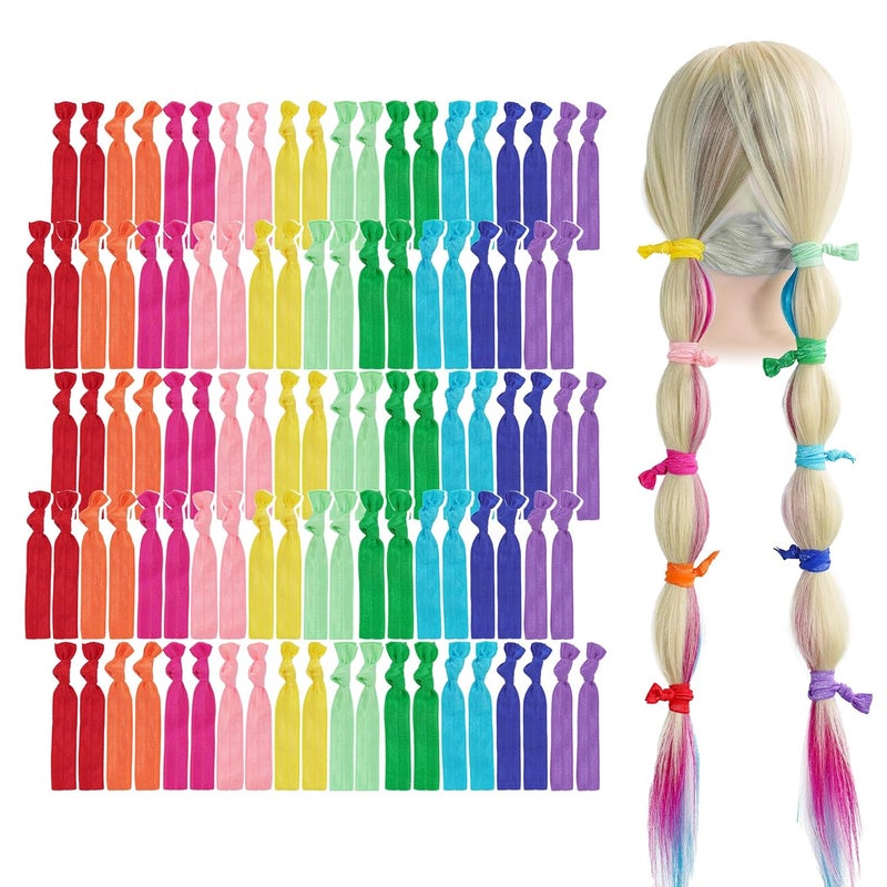 MEEDEE 100 Pack Rainbow Elastic Hair Ties No Crease Soft Ribbon Knotted Ponytail Holders for Women Ouchless Yoga Bracelets