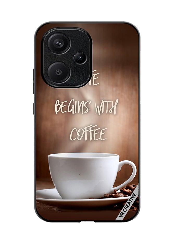 VR CREATIVE Protective Case Cover For Xiaomi Redmi 13C 5G Life Begins with Coffee Design Multicolour - Image 1