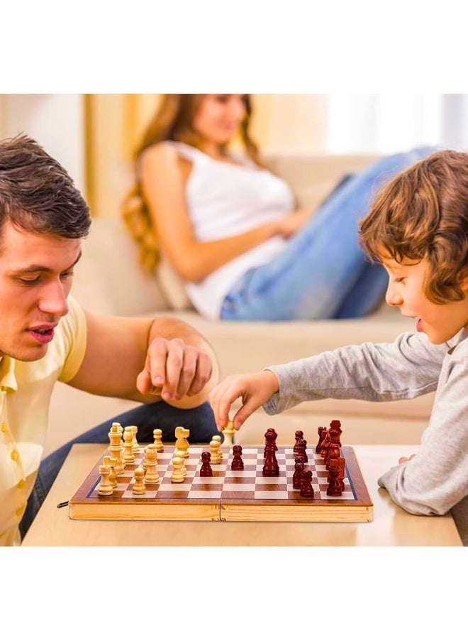 Wooden Chess Set | 15.4 Inches Magnetic Chess Set | Travel Chess Set for Adults and Kids Portable Folding Board Game Set with Handmade Felted Chess Pieces - Felt Interior - Piece Holders - Image 2